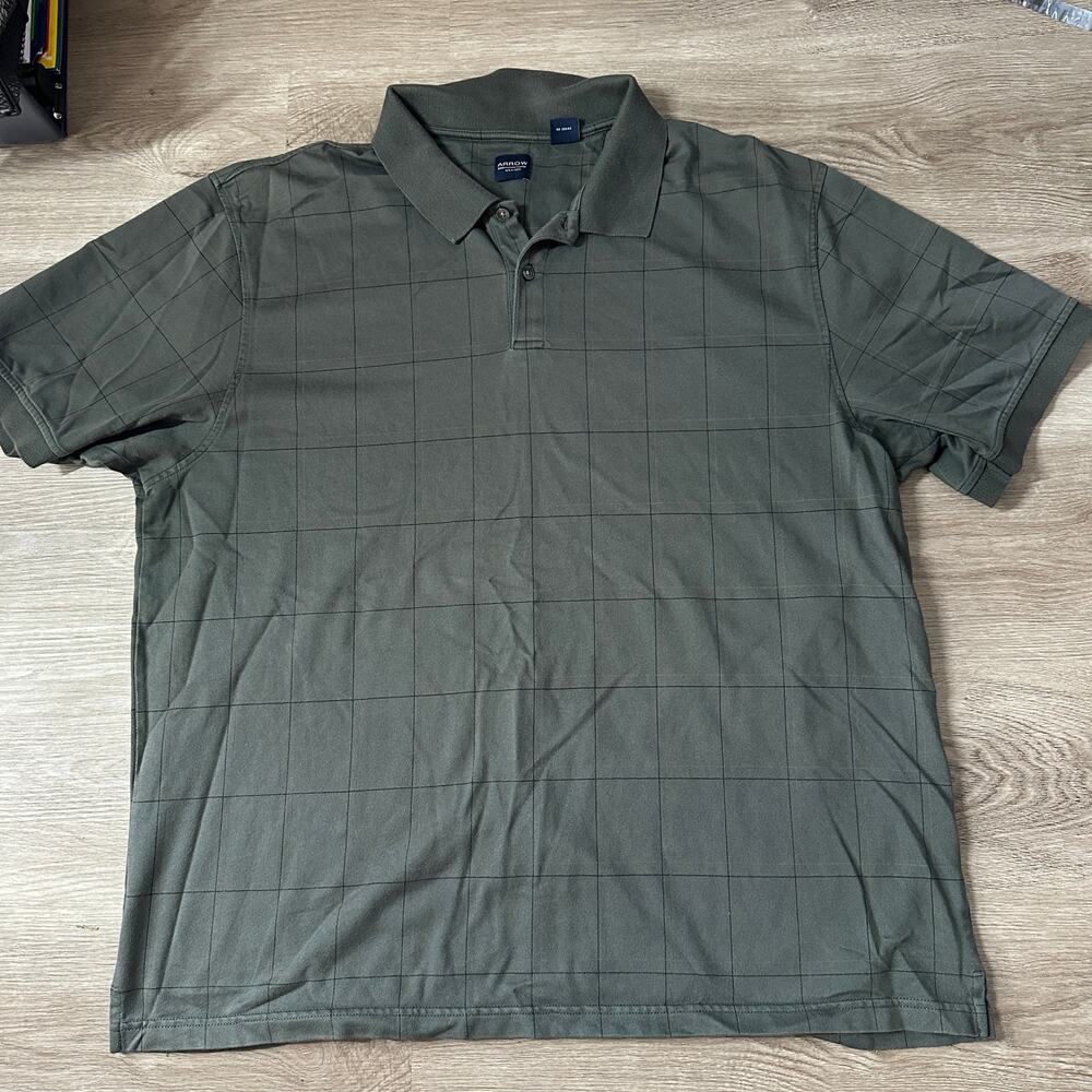 arrow XXl green black grid pattern polo shirt mens casual cotton short sleeve